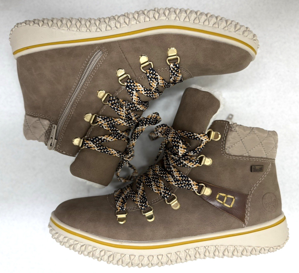 RIEKER TEX Side Zip Lace Up Sherpa Lined Winter Booties Boots Womens 39 US 8